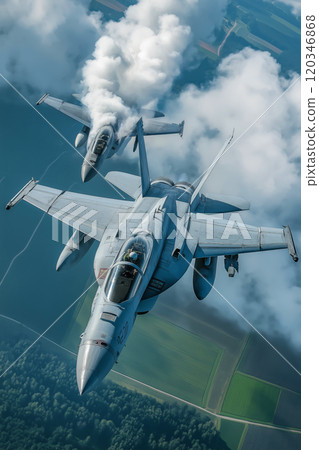 Fighter jet. Two planes fighting in the air Fighter jet. Two planes fighting in the air 120346868