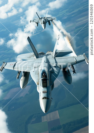 Fighter jet. Two planes fighting in the air Fighter jet. Two planes fighting in the air 120346869