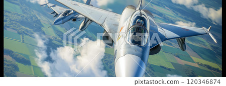 Fighter jet. Two planes fighting in the air 120346874