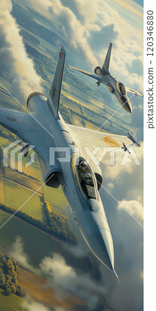 Fighter jet. Two planes fighting in the air 120346880