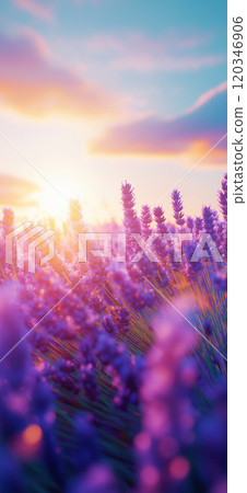 Lavender field in morning sun. Blooming lavender in Provence, France 120346906