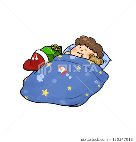 Child sleeping looking forward to Christmas present [boy] 120347018