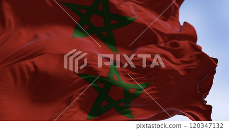 Close-up of Morocco national flag waving in the wind 120347132