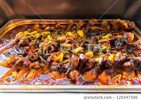 Stewed chicken drumsticks with vegetables Stewed chicken drumsticks with vegetables 120347306