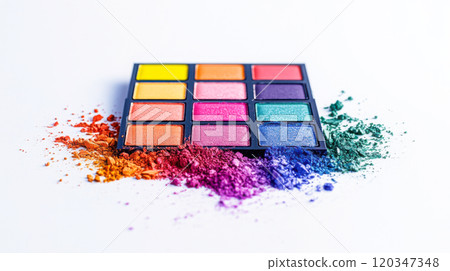 Vibrant eyeshadow palette for creative makeup design and color inspiration 120347348
