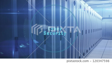 Image of cloud icon and digital data processing over computer servers 120347598