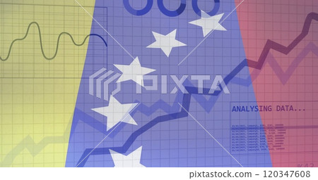 Venezuela flag image over financial graph and data charts 120347608