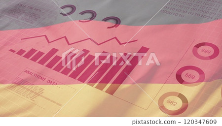 Collecting data and binary coding image over German flag background 120347609