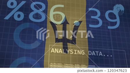Financial data and graph image over flag of Barbados Financial data and graph image over flag of Barbados 120347623