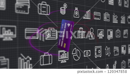 Image of currency icons and credit card over black background Image of currency icons and credit card over black background 120347858