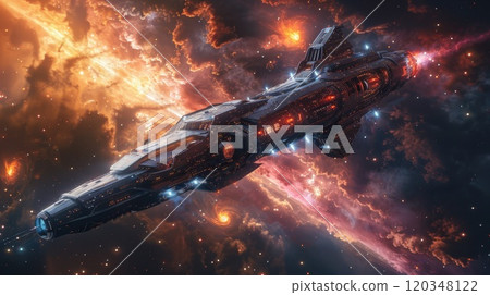 Futuristic spaceship in outer space. The future and commercial tourism 120348122