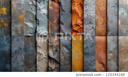 Textures made of natural multicolored stones. Multicolored stone blocks for use on backgrounds 120348166