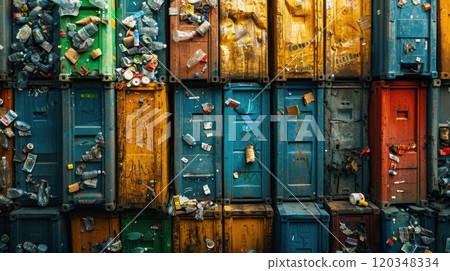 Plastic bottles for recycling . Waste disposal. Environmental pollution. A bunch of empty crumpled bottles 120348334