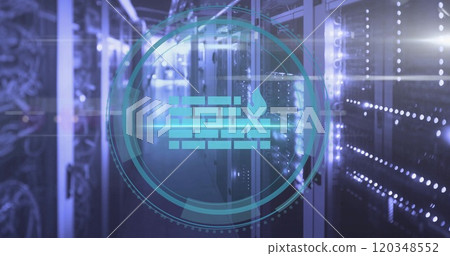 Image of fire wall icon and digital data processing over computer servers Image of fire wall icon and digital data processing over computer servers 120348552