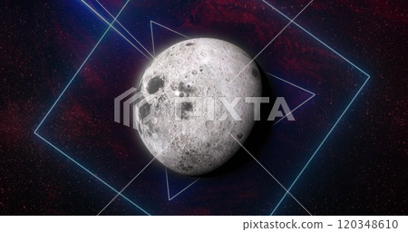 Image of colourful shapes over planet on sky with stars 120348610