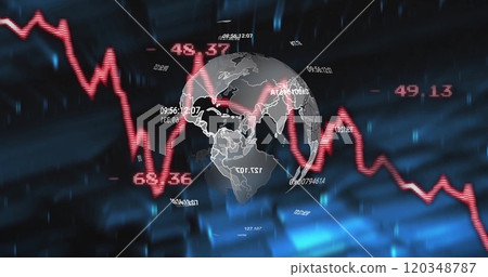 Image of data processing and statistics over globe Image of data processing and statistics over globe 120348787