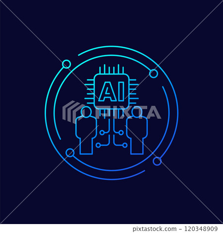Artificial Intelligence AI and humans line icon Artificial Intelligence AI and humans line icon 120348909