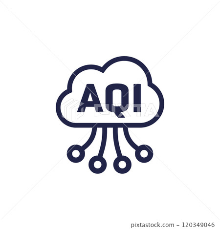 Air quality index, AQI icon on white Air quality index, AQI icon on white 120349046
