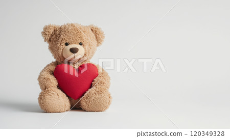 Adorable plush teddy bear holding heart for valentine's day gift or decor 120349328