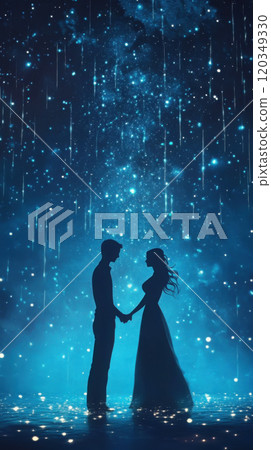 Romantic valentine's day night sky postcard design for love and connection 120349330