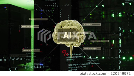 Image of ai text, brain and data processing over computer servers Image of ai text, brain and data processing over computer servers 120349971