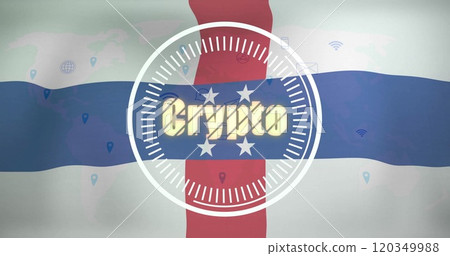Crypto text image over flag of Netherlands Antilles with digital icons Crypto text image over flag of Netherlands Antilles with digital icons 120349988