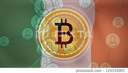 Bitcoin symbol and network connections image over Irish flag background Bitcoin symbol and network connections image over Irish flag background 120350001