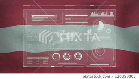 Digital dashboard with graphs and world map image over flag of Austria Digital dashboard with graphs and world map image over flag of Austria 120350003
