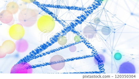 Image of dna strand and spots of light on white background 120350304