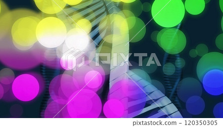 Image of dna strand and spots of light on dark background 120350305