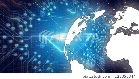 Image of bitcoin icon, data processing over globe 120350314