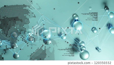 Image of network of connections over globe and data processing 120350332