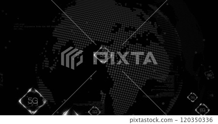 Image of 6g text and digital data processing over globe Image of 6g text and digital data processing over globe 120350336