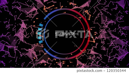 Image of digital connections over speedometer on black background 120350344