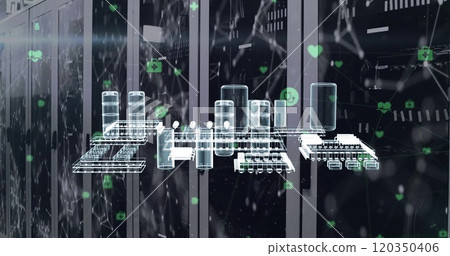 Image of architectural city plan and networks over computer servers 120350406