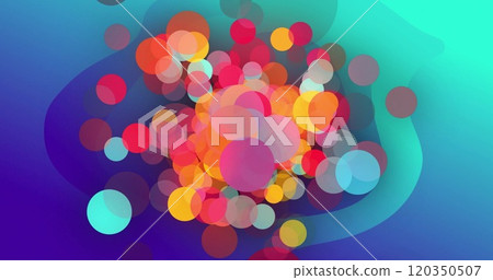 Image of vibrant light spots moving on blue background 120350507