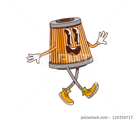 Cartoon retro groovy car air filter character. Vehicle filtration system cheerful cartoon character, automobile spare part cute 60s 70s vector mascot. Auto air filter isolated vector groovy personage 120350717