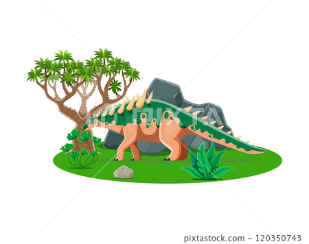 Dinosaur prehistoric character or cartoon Jurassic dino Polacanthus, vector lizard. Jurassic or Cretaceous era dinosaur Polacanthus with spikes on back in jungle forest for kid paleontology collection Dinosaur prehistoric character or cartoon Jurassic dino Polacanthus, vector lizard. Jurassic or Cretaceous era dinosaur Polacanthus with spikes on back in jungle forest for kid paleontology collection 120350743