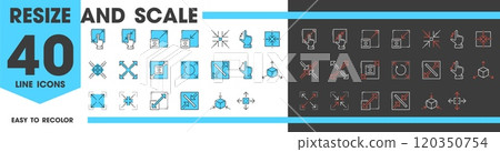 Resize and scale line icons, reduce or expand zoom or change, vector pictograms. Scalable size icons of finger for window extend or enlarge, rotate box, minimize zoom in for screen control arrows Resize and scale line icons, reduce or expand zoom or change, vector pictograms. Scalable size icons of finger for window extend or enlarge, rotate box, minimize zoom in for screen control arrows 120350754
