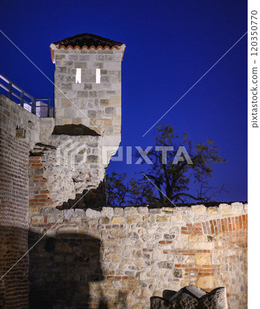 Remains of Historic Belgrade Fortress fortifications in Kalemegdan park at night in Belgrade, Serbia Remains of Historic Belgrade Fortress fortifications in Kalemegdan park at night in Belgrade, Serbia 120350770