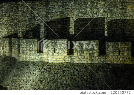Remains of Historic Belgrade Fortress fortifications in Kalemegdan park at night in Belgrade, Serbia Remains of Historic Belgrade Fortress fortifications in Kalemegdan park at night in Belgrade, Serbia 120350772
