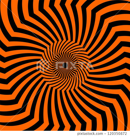 Halloween pattern of psychedelic hypnotic spiral swirls and twirls vortex, vector background. Halloween holiday hypnotic spiral rotating pattern of illusion twirls in black orange whirlpool tunnel Halloween pattern of psychedelic hypnotic spiral swirls and twirls vortex, vector background. Halloween holiday hypnotic spiral rotating pattern of illusion twirls in black orange whirlpool tunnel 120350872