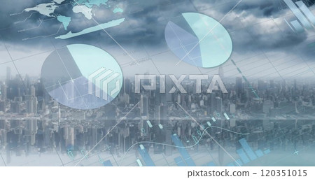 Image of financial data processing over city 120351015