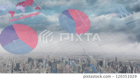 Image of financial data processing over city Image of financial data processing over city 120351029