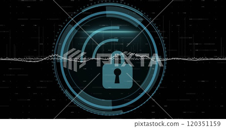Image of padlock and scope scanning over data processing 120351159
