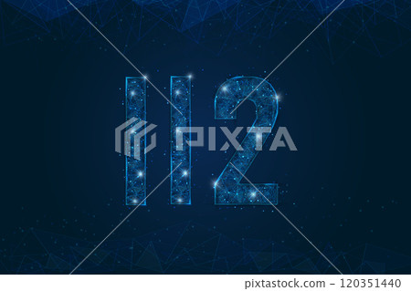Abstract isolated blue image of 112 emergency icon. Polygonal low poly wireframe illustration looks like stars in the black night sky in space or flying glass shards. Digital web, internet design. Abstract isolated blue image of 112 emergency icon. Polygonal low poly wireframe illustration looks like stars in the black night sky in space or flying glass shards. Digital web, internet design. 120351440