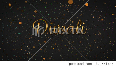 Diwali text image with golden sparkles on black background 120351527
