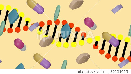 Image of pills medication over dna strand spinning 120351625