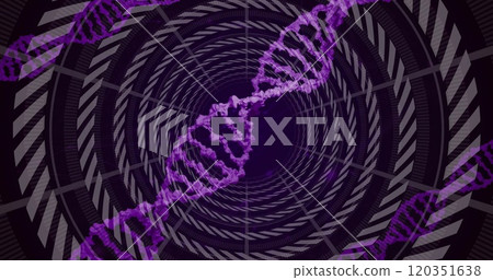 Image of spinning circles over dna strand spinning Image of spinning circles over dna strand spinning 120351638