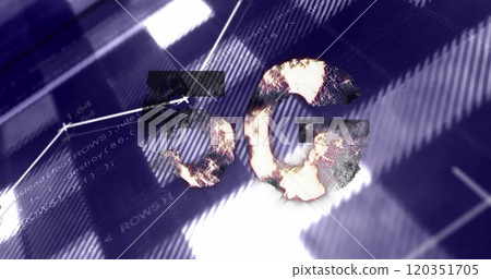Programming code and 5g text image over abstract background with glitch effect 120351705